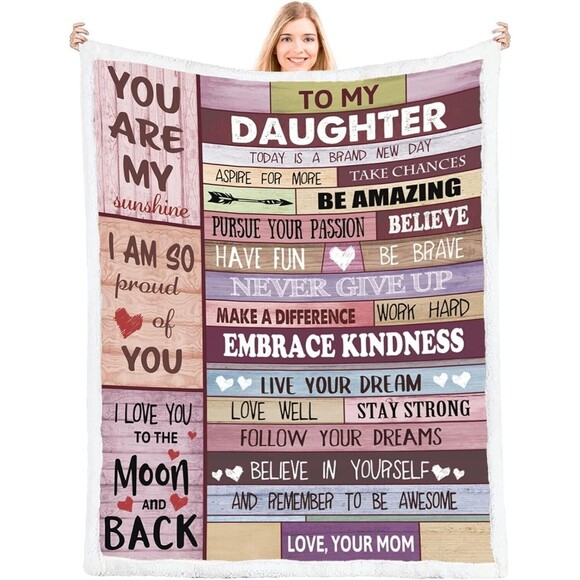 Throw Blanket Gift for Daughter, Birthday or Holiday- Blue n White, Pink NEW - Picture 4 of 9